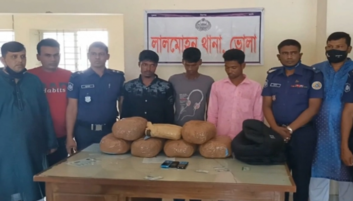 লালমোহনে ১৩ কেজি গাঁজাসহ ৩ জন আটক