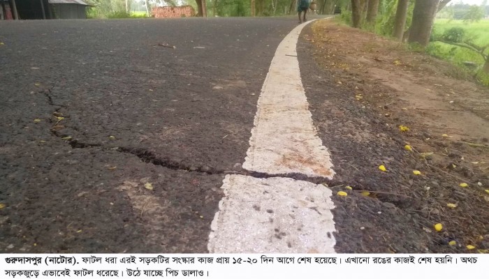 নির্মাণ কাজে নানা অনিয়ম তিন কোটি টাকার সড়ক একমাসেই বেহাল!