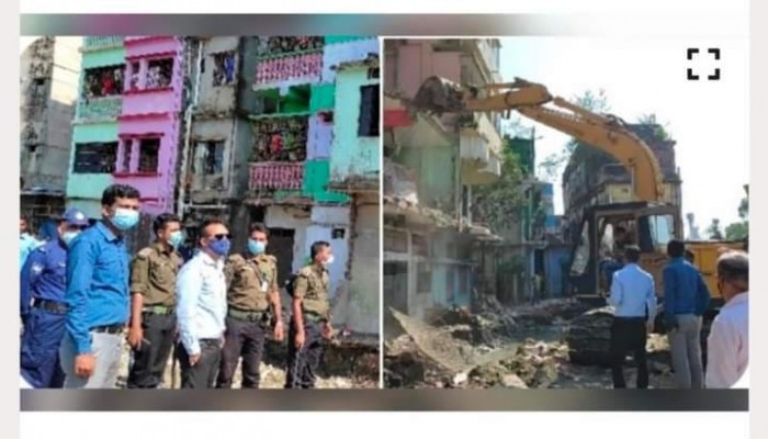 মাধবপুরে প্রশাসনের উদ্যোগে চলছে অবৈধ স্থাপনা উচ্ছেদ